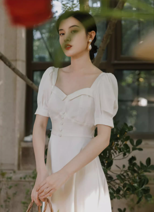 Elegant White Satin Long Party Dress Birthday Dress YM2363
