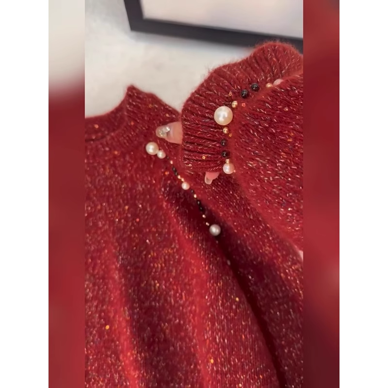 Red pearl sweater new style knitted sweater YM1904