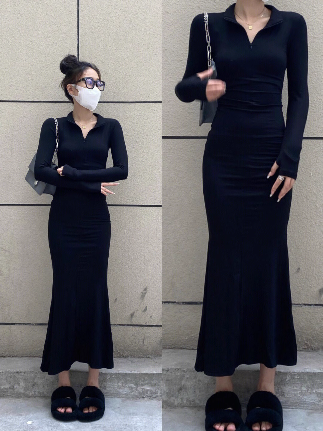 Black Long Sleeve Mermaid Dress YM803
