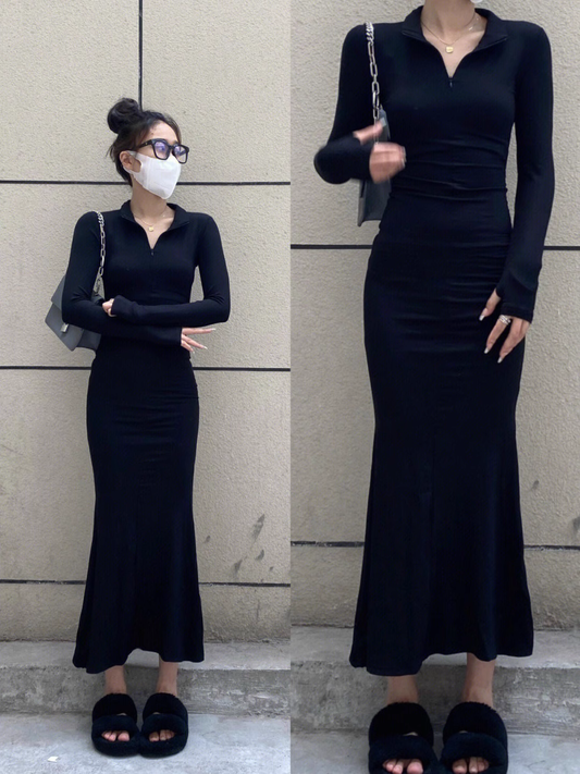 Black Long Sleeve Mermaid Dress YM803