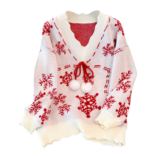 Red Christmas Sweater Women's Autumn Fashion Slim French Gentle Sweater YM2305