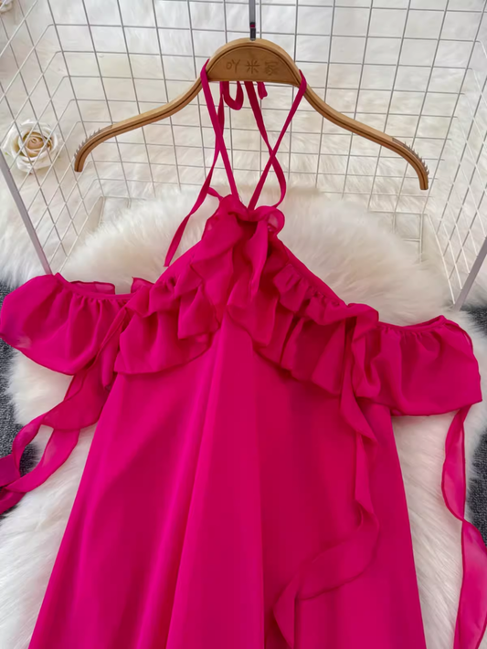 ruffled irregular dress YM1422