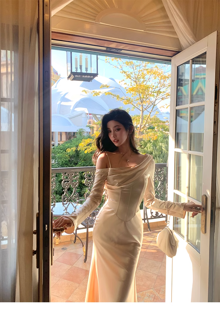 One Shoulder Long Sleeves Sexy Mermaid Evening Dress Party Dress YM1990