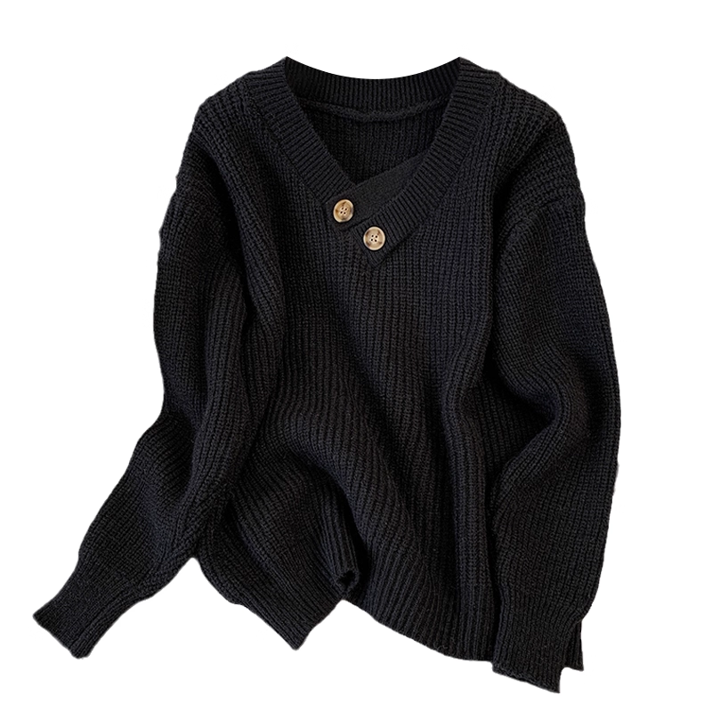 Khaki V-Neck Knitted Sweater Women's Autumn Fashionable Loose Versatile Casual Top YM2294