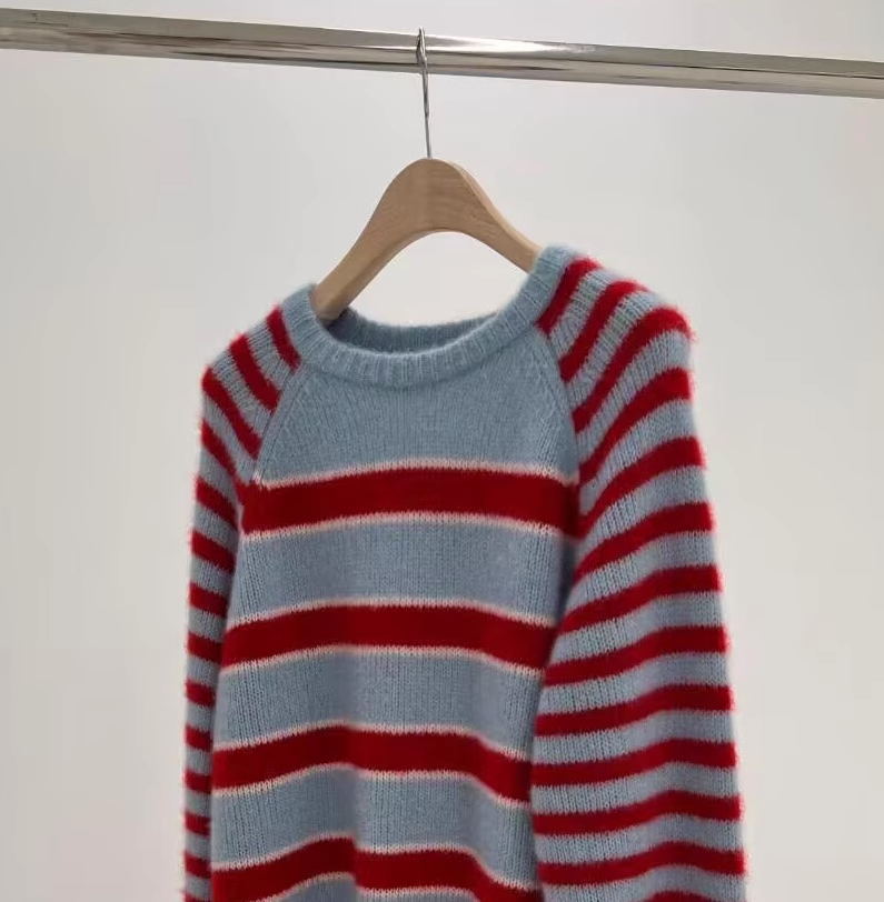 Contrast Color Knit Women's Striped Raglan Pullover Sweater YM1843