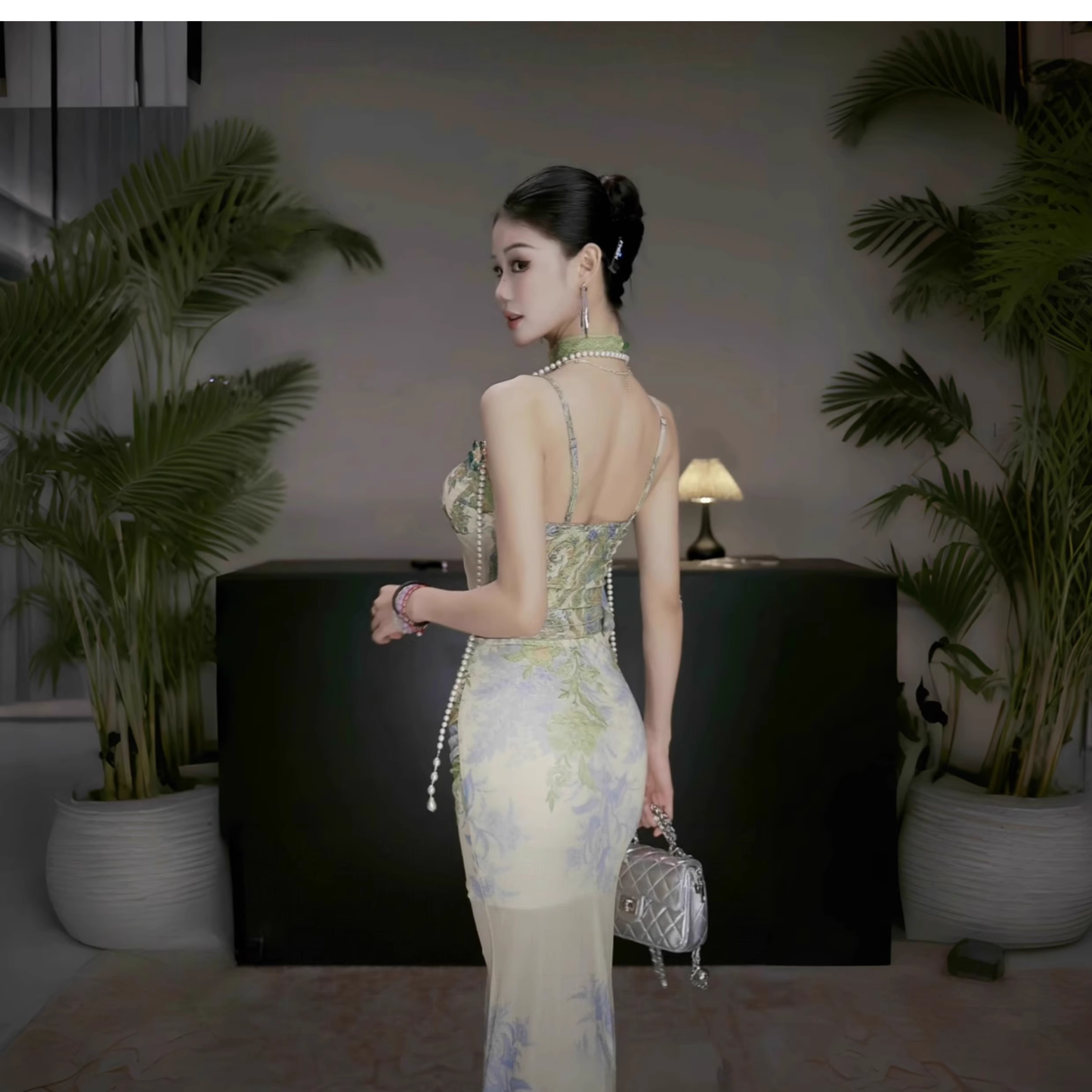 New Chinese Style Green Suspender Two-piece Summer Mermaid Holiday Dress Vacation Dress YM2263