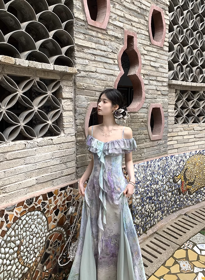 Chiffon Fairy Waist Off Shoulder Straps Prom Dress Birthday Party Dress YM2023