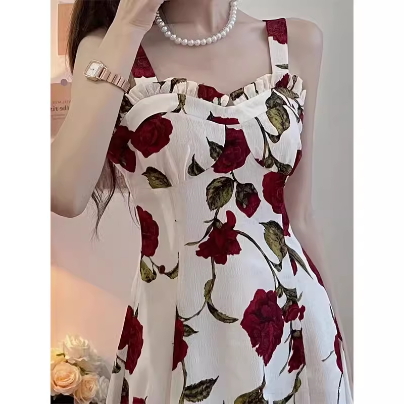 women's spring rose suspender dress YM1507