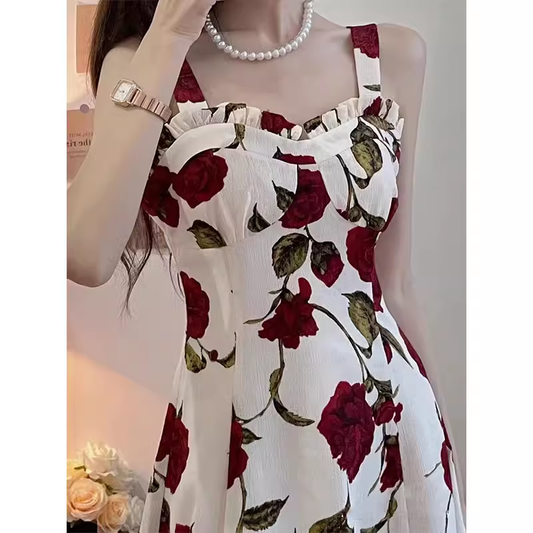 women's spring rose suspender dress YM1507