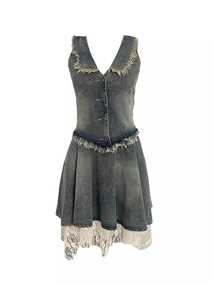 Retro halter dress women's new summer denim dress YM1384