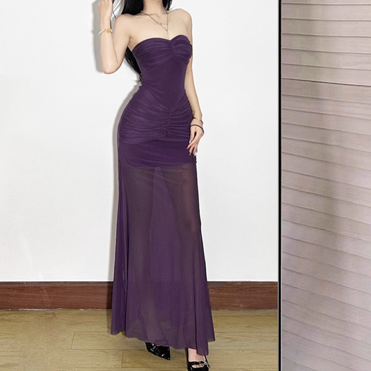Classy Purple Sweetheart Neck Long Holiday Dress Vacation Dress YM2200