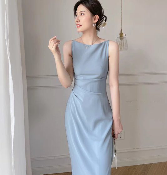 Retro one shoulder dress sleeveless suspender long party birthday dress YM1942