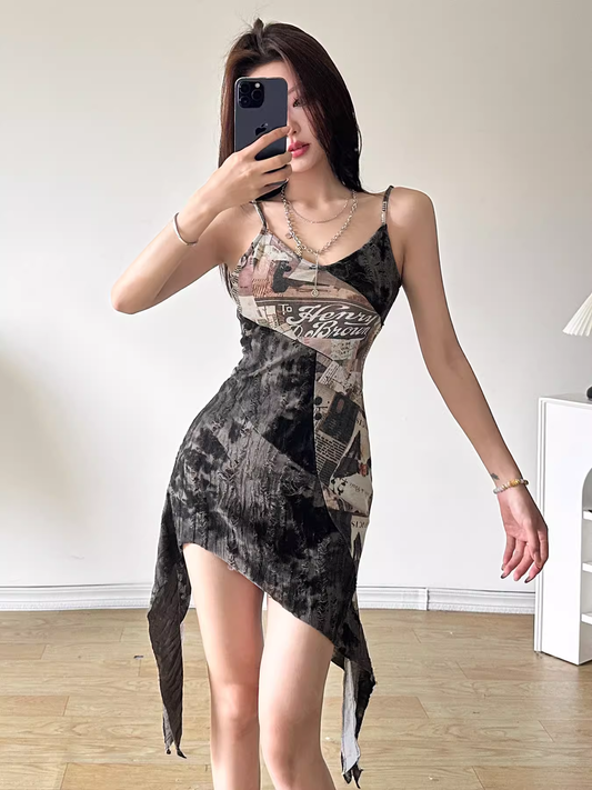 Printed irregular bodycon dress YM1340