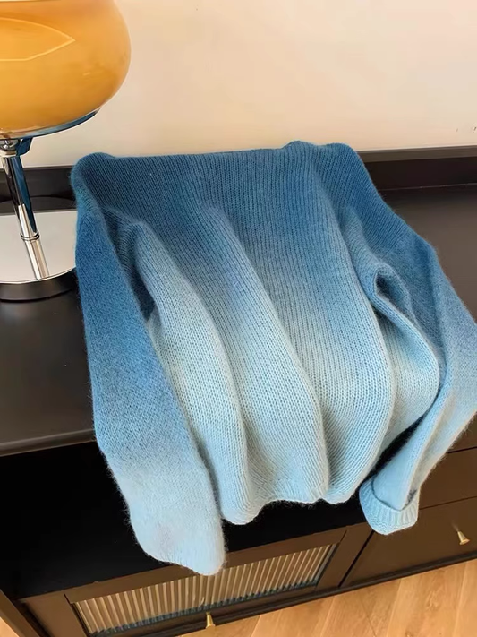 Gradient blue loose vintage sweater cardigan YM1901