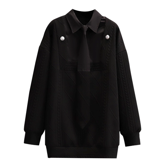 Gray Polo Collar Knitted Sweater For Women Autumn Loose Versatile Design Sweater YM2295