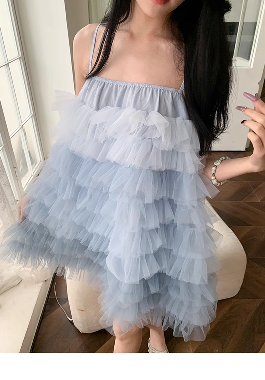 Sweet Ombre Blue Tulle Layered Short Party Dress Prom Dress YM2015