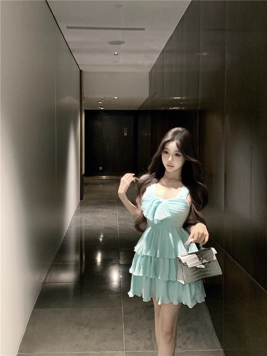 Mint Green Chiffon A Line Vacation Dress Short Birthday Dress Women Dress YM2180