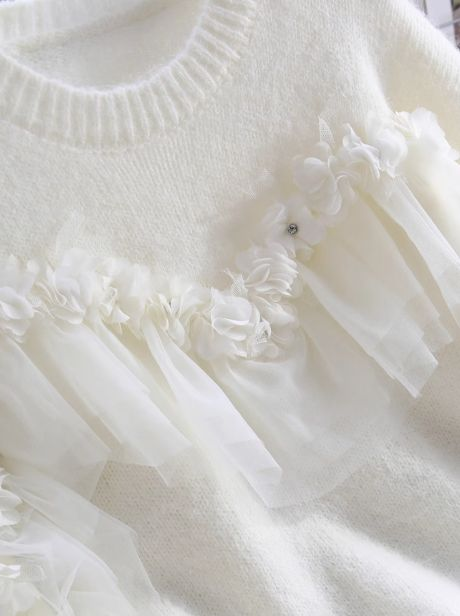 White niche mesh splicing sweet sweater YM1934