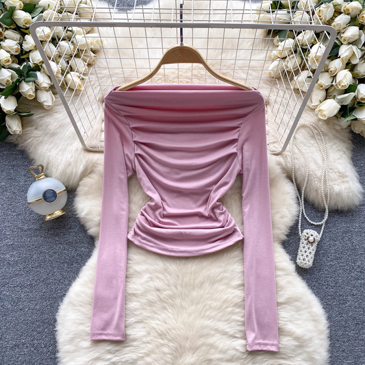 One-shoulder slim-fitting pleated stretch top YM628