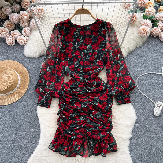 Ruffle chiffon floral dress YM1250