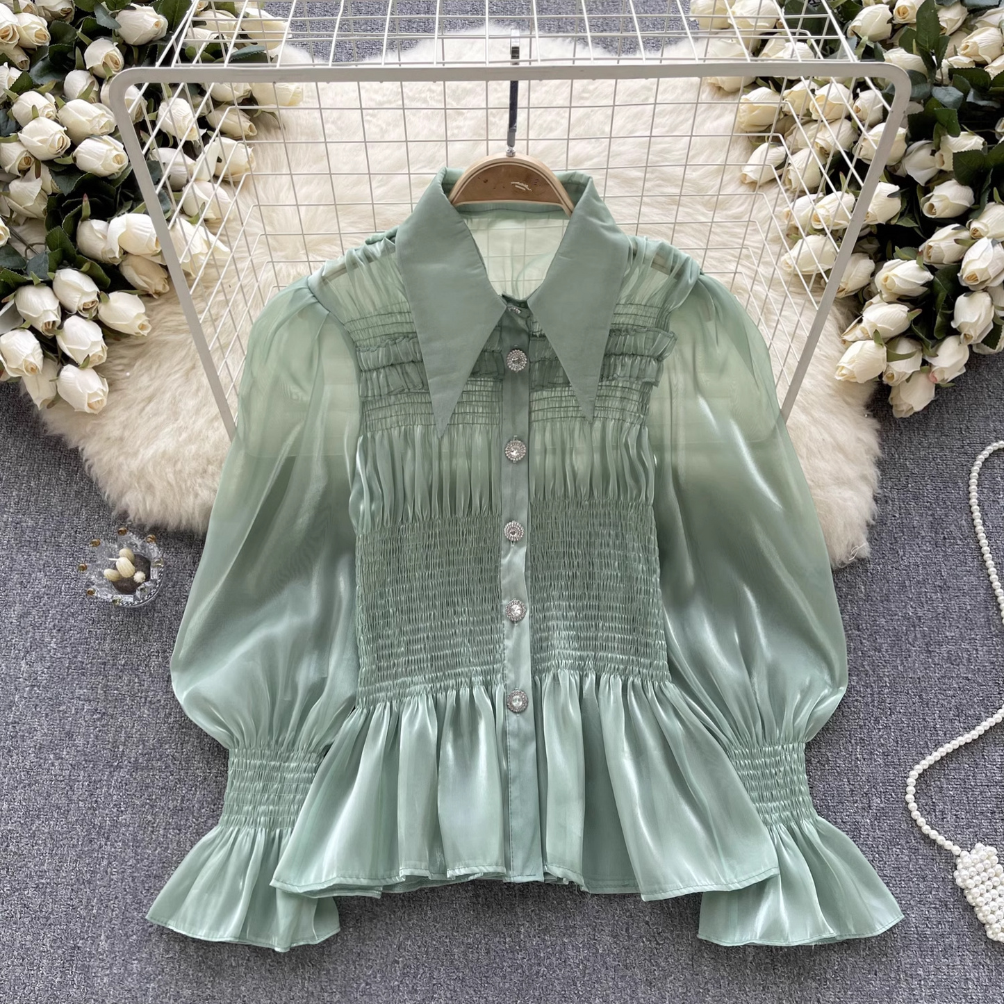 Women's ruffled puff sleeve blouses YM567
