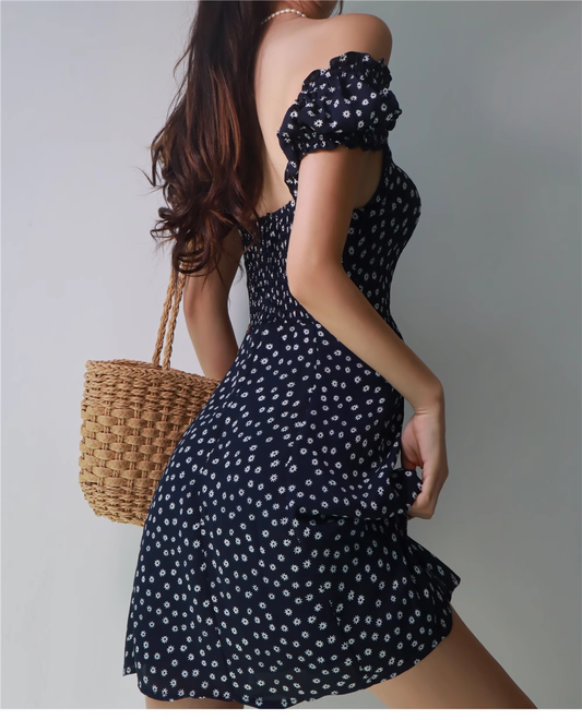 Retro Sexy Navy Blue Floral A-line Dress YM473