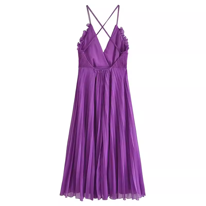 Purple V-neck suspender dress YM1376