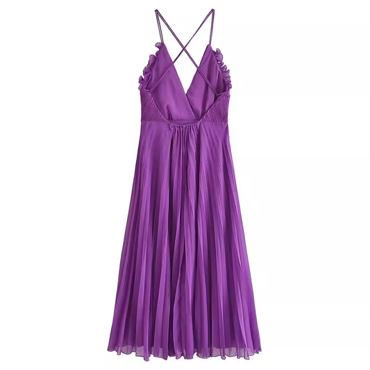 Purple V-neck suspender dress YM1376