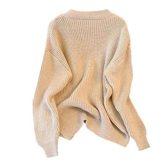 Khaki V-Neck Knitted Sweater Women's Autumn Fashionable Loose Versatile Casual Top YM2294