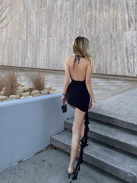 Sexy Deep V Neck Black Dress YM1386