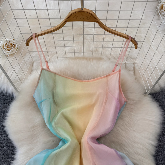 women's summer rainbow gradient suspender dress YM1423