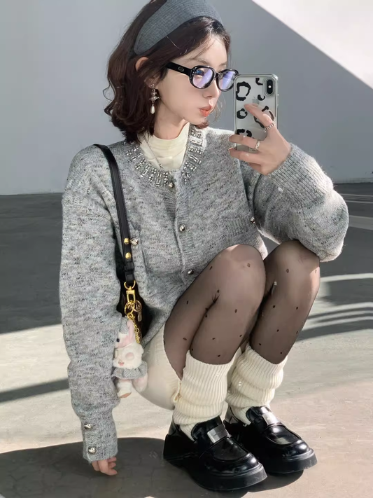 Gray Knitted Unique And Beautiful Sweater Cardigan YM2390