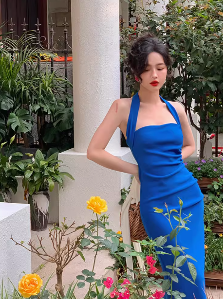 Halter neck dress new sheath birthday party dress YM1939