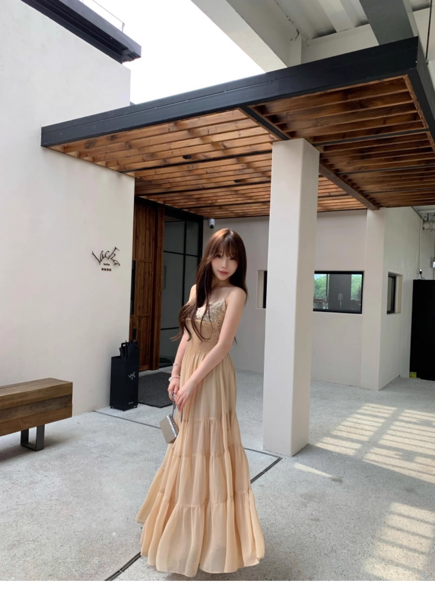 New chiffon sequin suspender dress YM1929