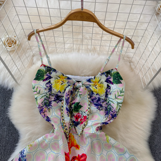 Colorful floral suspender seaside vacation dress YM1428