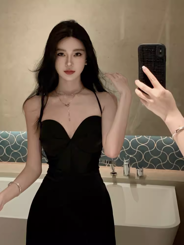 Sexy Black Sleeveless Dress YM1490