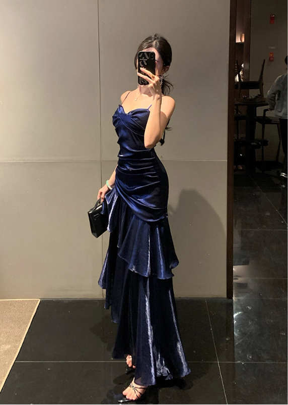 Classy Spaghetti Straps Long Ruffles Party Dress Birthday Dress YM2173
