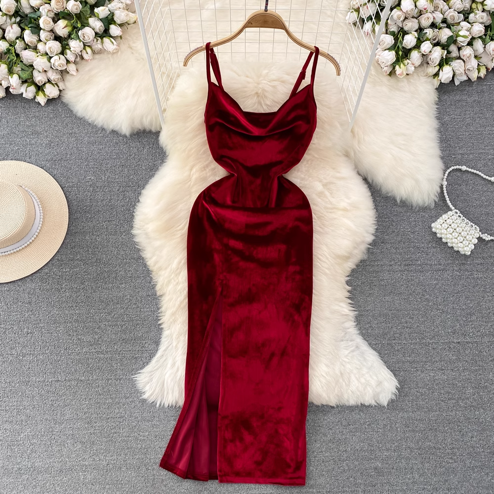 Royal Blue Spaghetti Straps Velvet Holiday Dress YM291