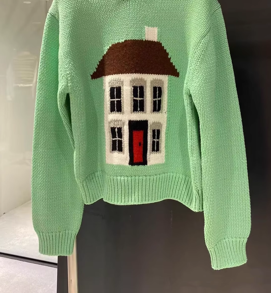 Green Cute Good Looking Sweater Loose Age-Reducing Knitted Sweater YM1840