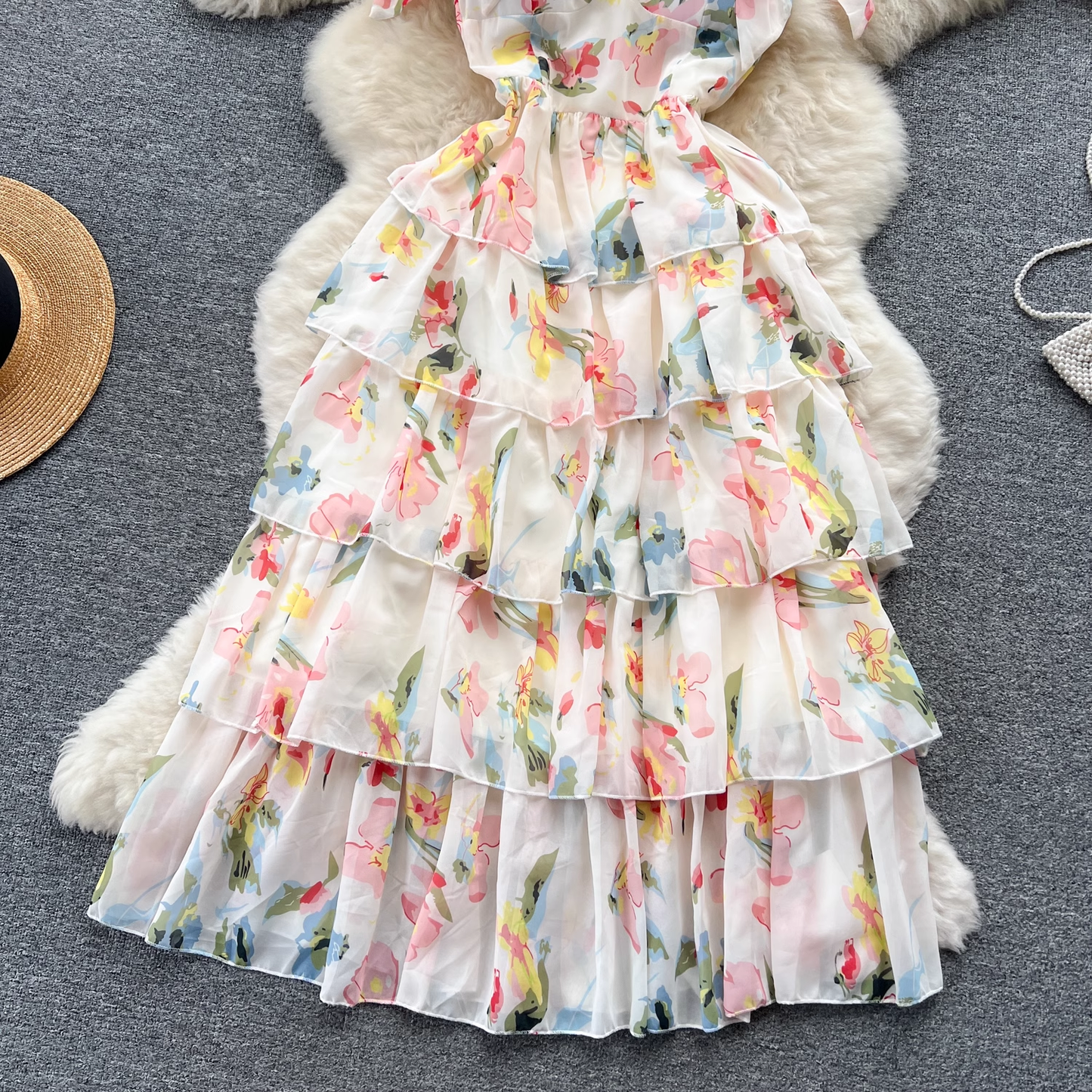 Women's suspender floral dress summer chiffon dress YM506