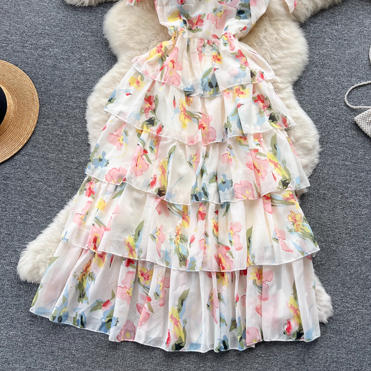 Women's suspender floral dress summer chiffon dress YM506