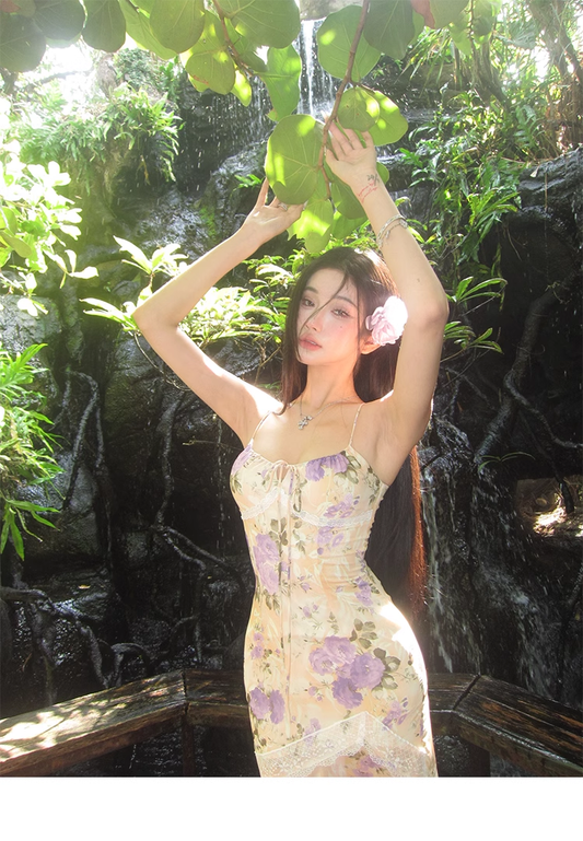 Classy Straps Print Floral Mermaid Prom Dress Long Party Dress YM1989