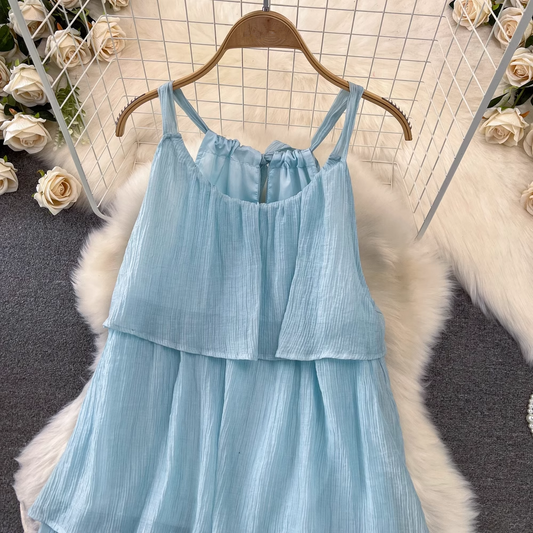 Blue A-line Dress Seaside Vacation Beach Dress YM989