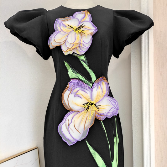 Fashionable Temperament Three-Dimensional Flower Embroidery Sheath Long Party Dress Holiday Dress YM2102