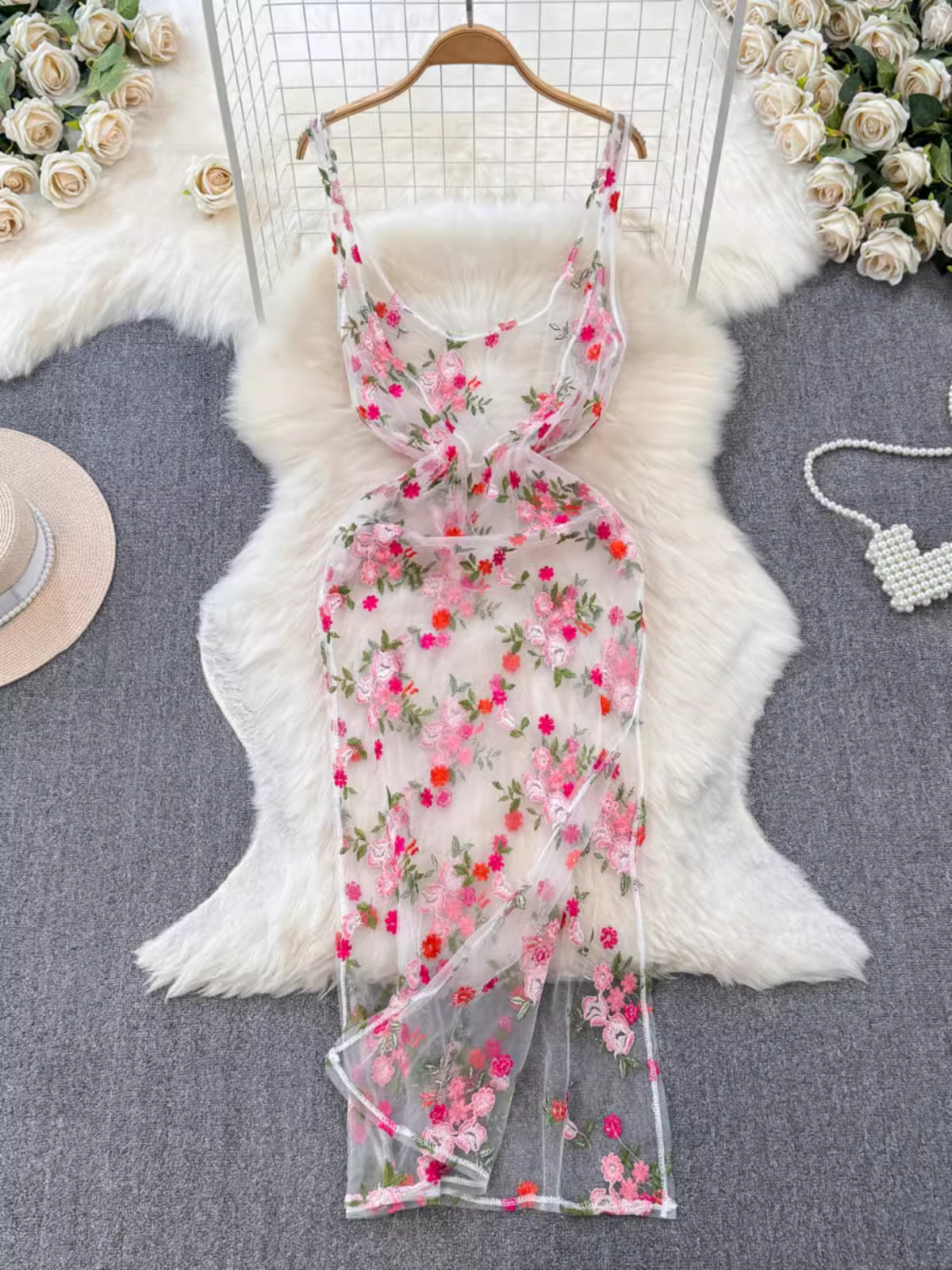 women's summer embroidered mesh dress YM1427