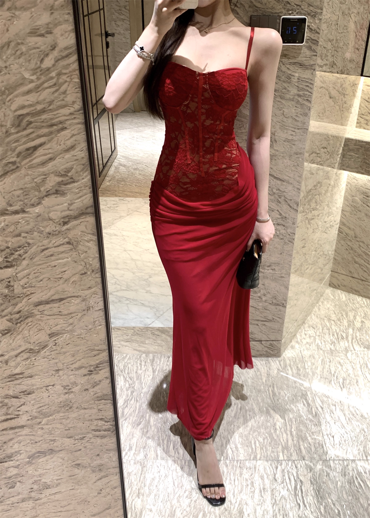 Sexy Red Lace Straps Party Dress Birthday Dress YM2171