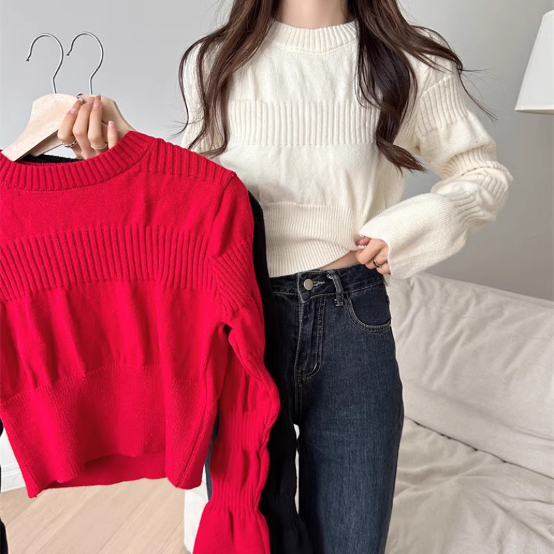 Women's fall knitted bottoming shirt with puff sleeves sweater YM495
