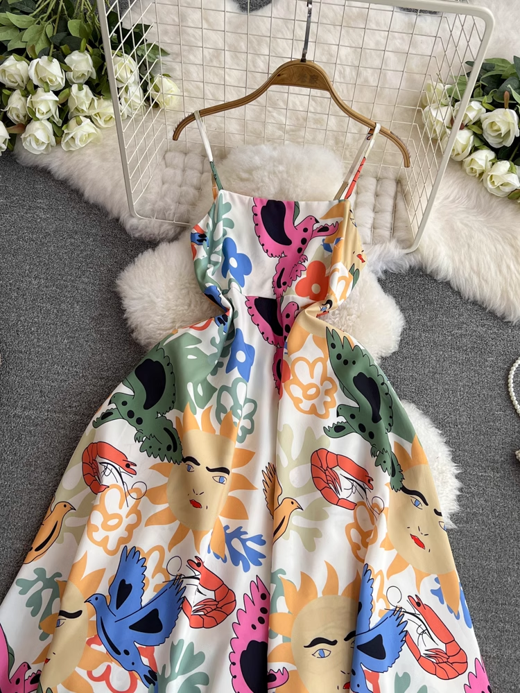 women's summer printed suspender dress YM1420