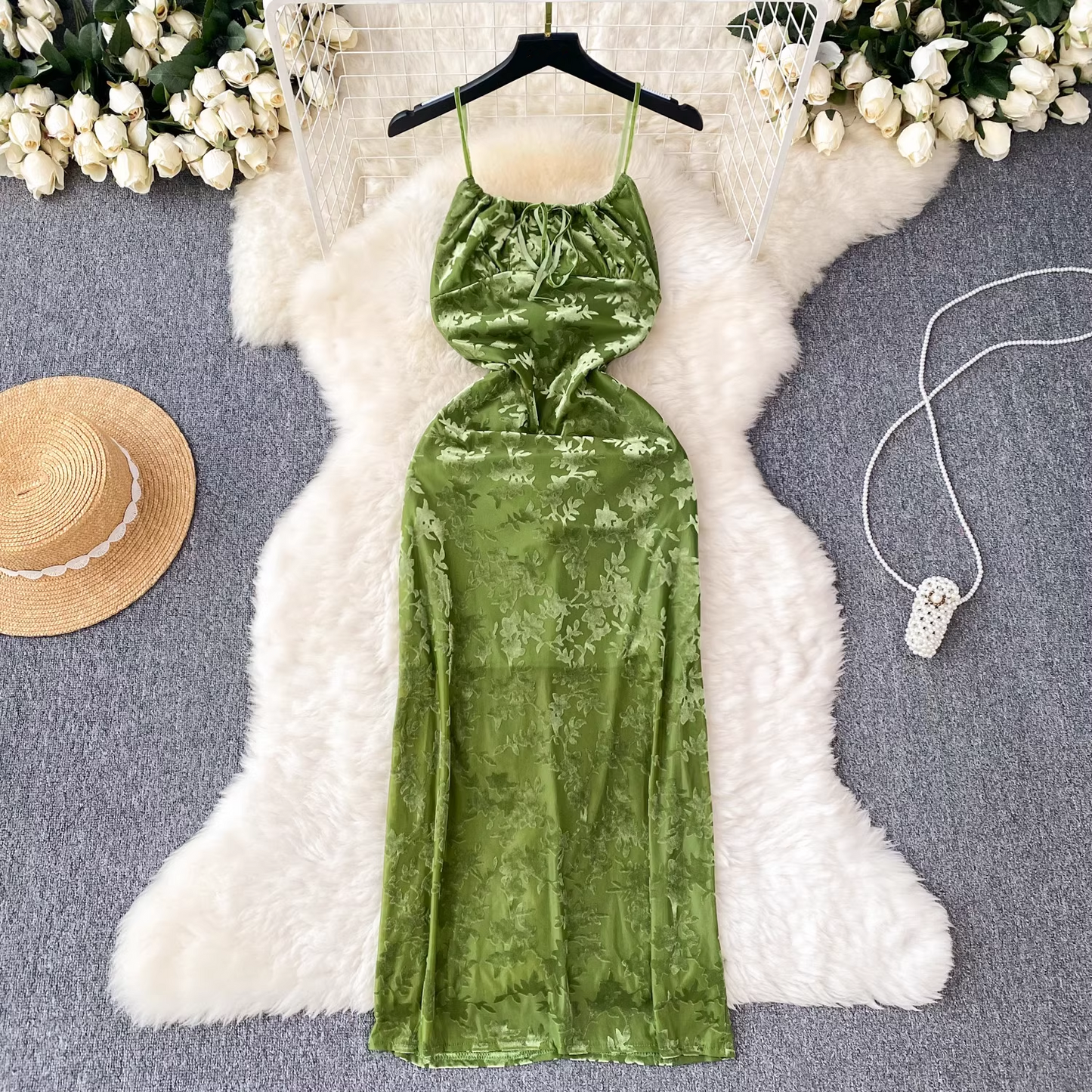 Chic Green/Black Midi-length Dress YM619