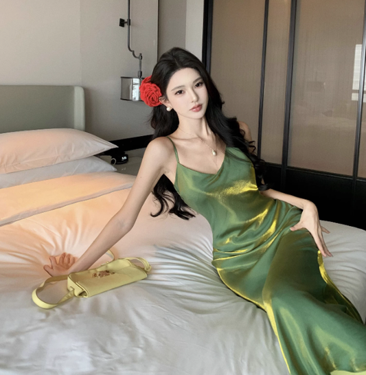 Spagheti straps v neck sheath long birthday party dress YM1969